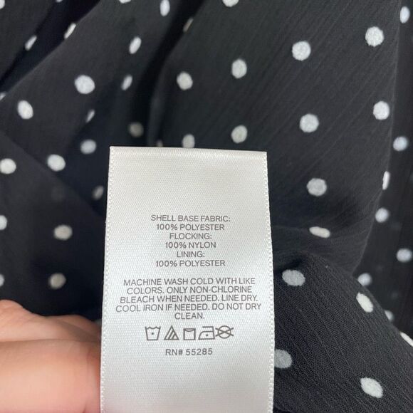 Express Black White Sheer Sleeve Polka Dot Surplice Top Puff Sleeve S - Picture 6 of 6